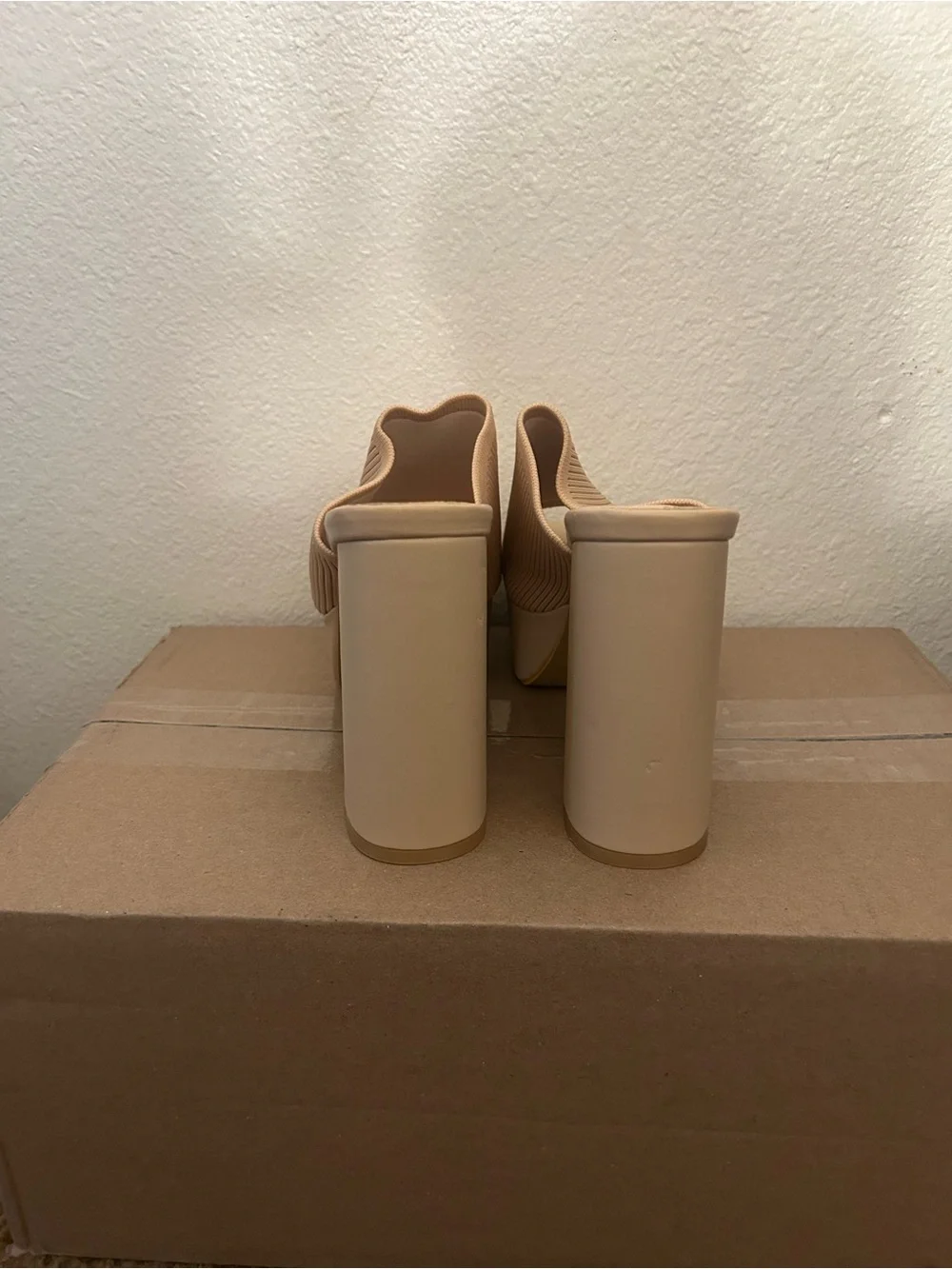 SHEIN Beige Ribbed Platform Mule Heels